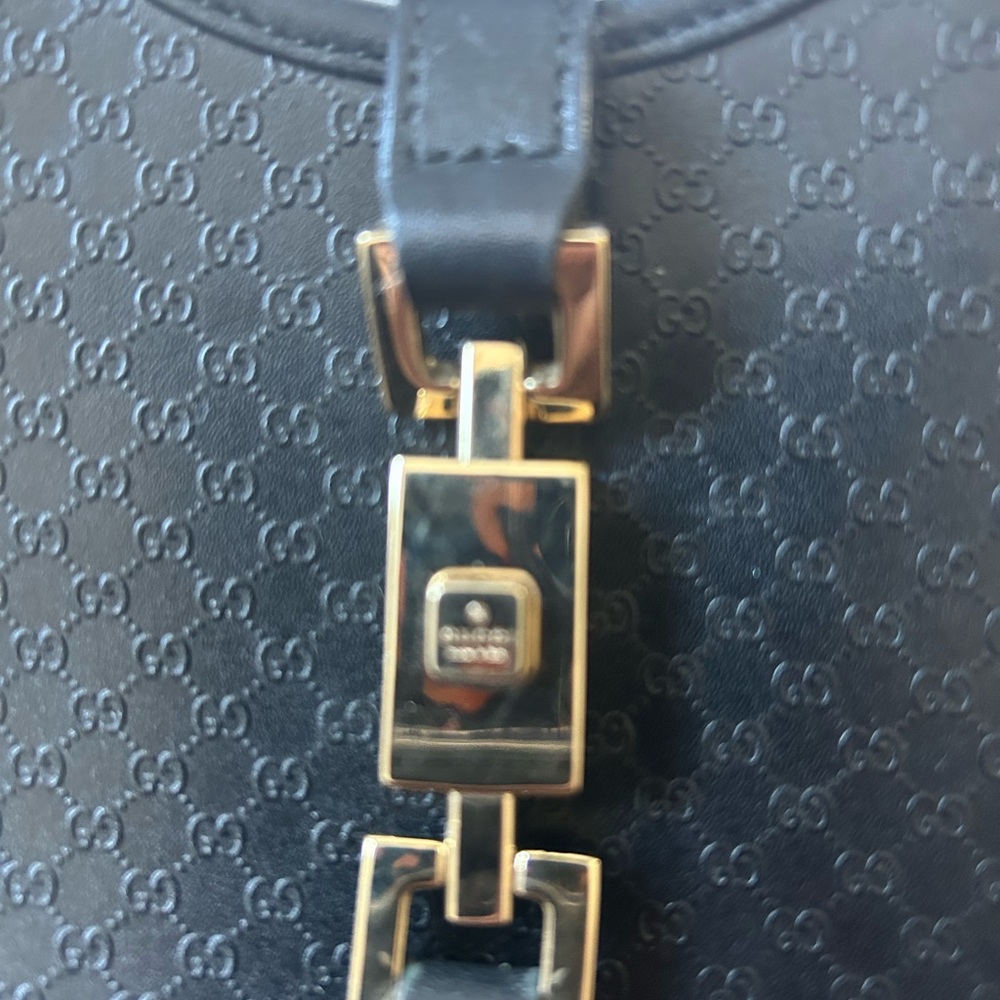 Gucci- AUTHENTIC- Black Leather Monogram Bag w/ Gold, Very Rare - Picture 8 of 11